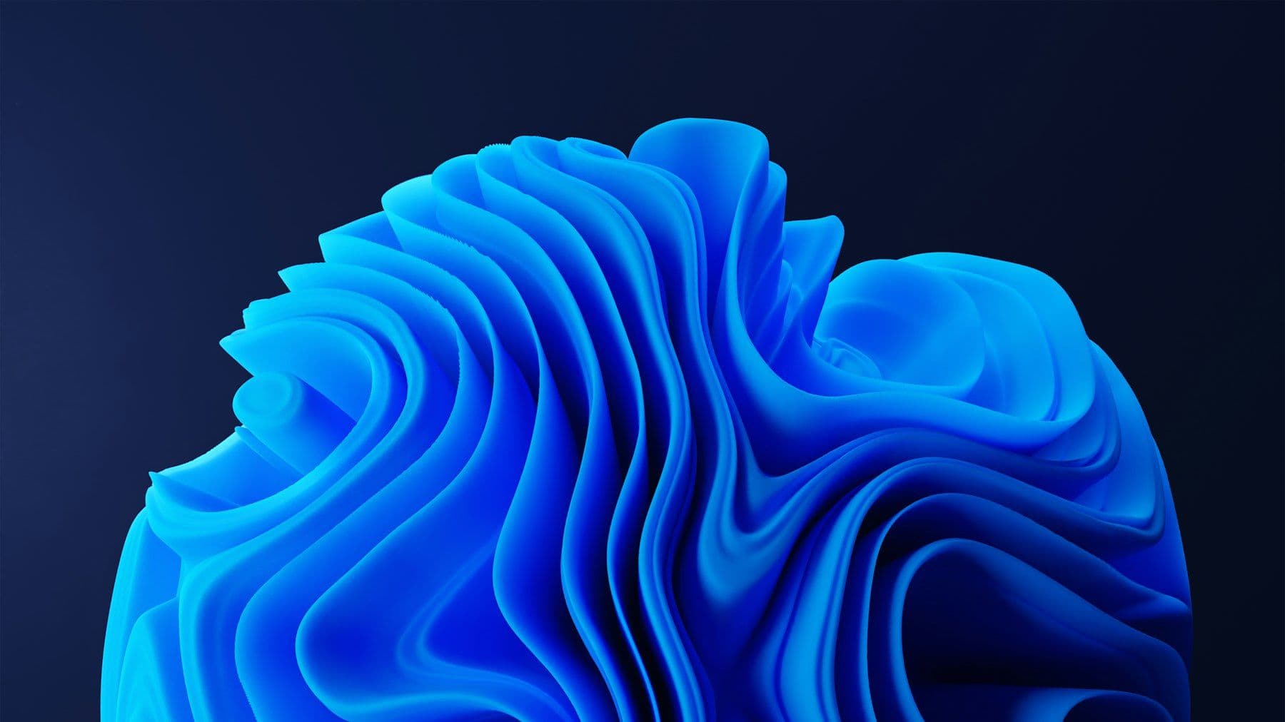 A sculpted electric blue 3D form with flowing folds on a black background